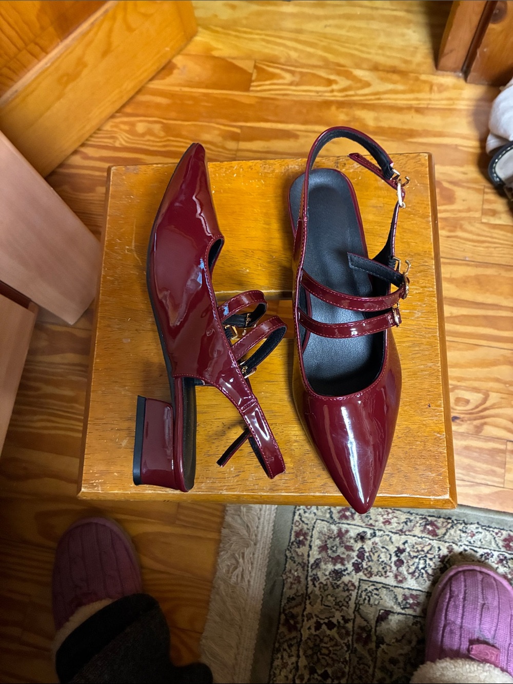 Patent Pointed-Toe Strappy Heels in Burgundy - Picture 2 of 3